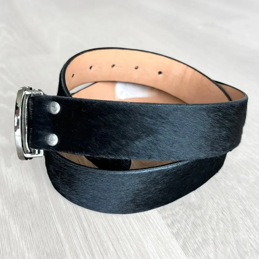 Brave Leather Kasi Hair-On Belt 32 Black Calf Hair Silver Equestrian Buckle EUC - Picture 4 of 13